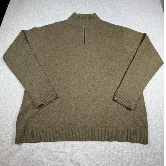 Woolovers Men XL Brown 1/4 Zip 100% Wool Long Sleeve Mock Neck Warm Knit Sweater - Picture 2 of 7